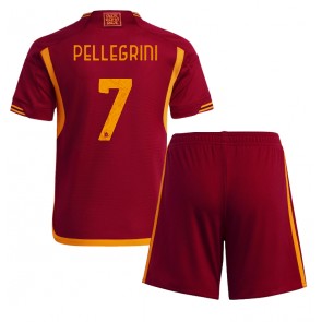 AS Roma Lorenzo Pellegrini #7 Hjemmebanesæt Børn 2023-24 Kort ærmer (+ korte bukser)